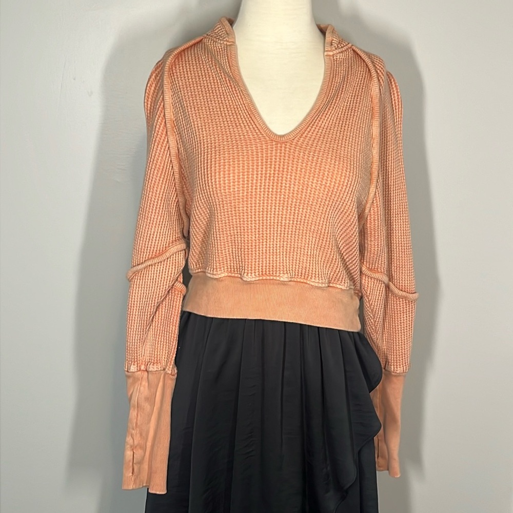 free people long sleeve orange cotton sweater